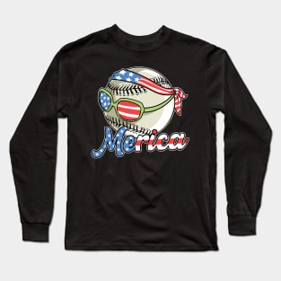 Baseball Merica USA 4th Of July Independence Day Long Sleeve T-Shirt